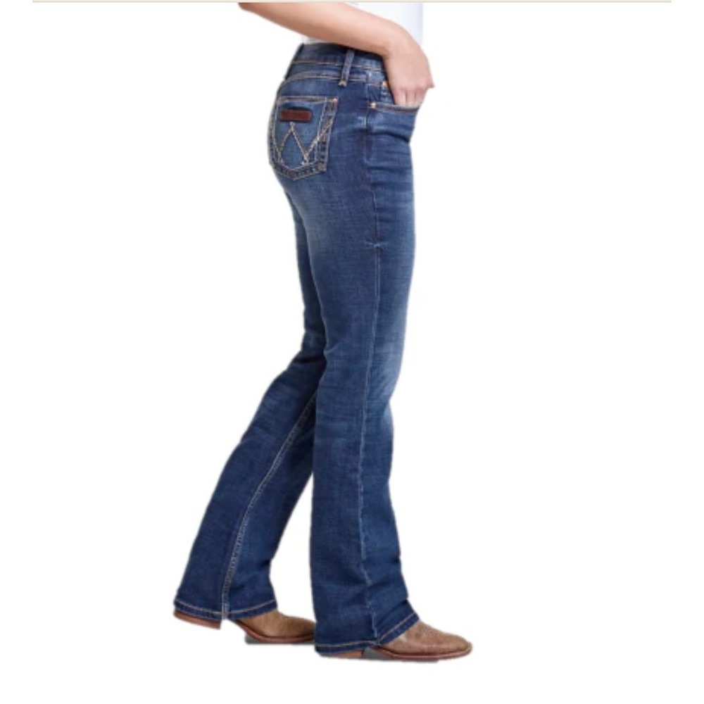 Wrangler Retro Mae Jeans 5x34 Mid Rise Faded Blue Western Flare Boot Cut Retro - Picture 14 of 14